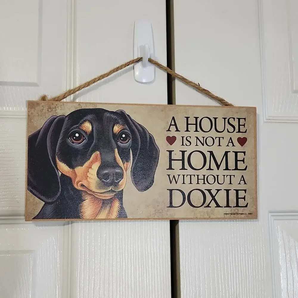 Love & Laughter Doxie 10x5 Wooden Wall Hanger Plaque Made In USA Dog  Decorative